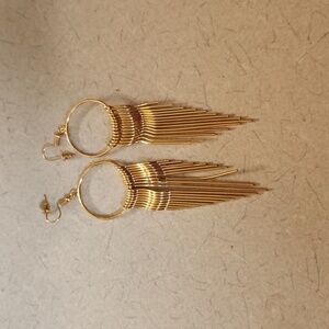 Stunning Gold Tone Fringe Hoop Dangle Earrings - Statement Jewelry!​